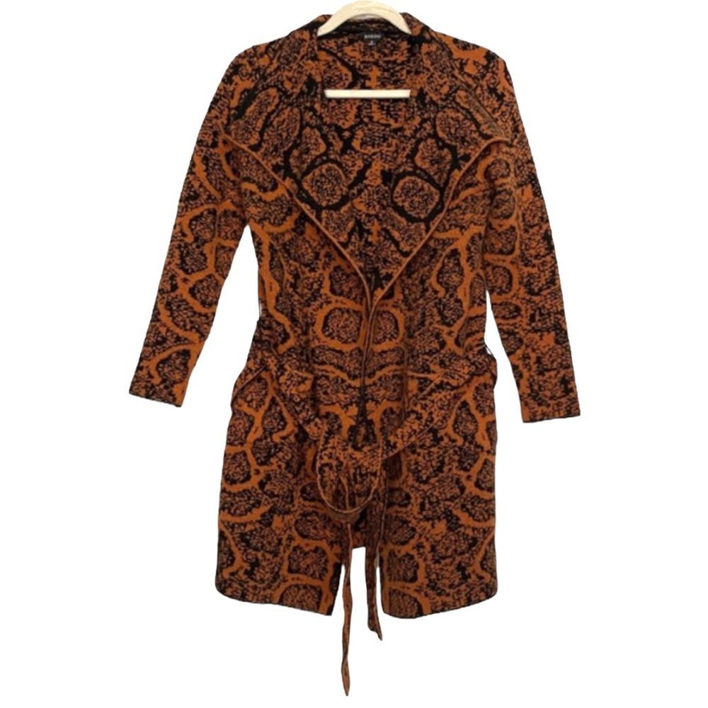 Angeleno Belted Jacquard Snakeskin Open Front Sweater